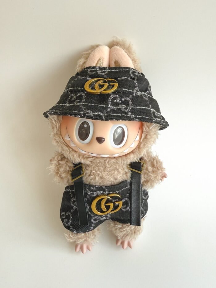Labubu Black Monogram Bucket Hat & Overalls Set - GG Inspired - Image 1