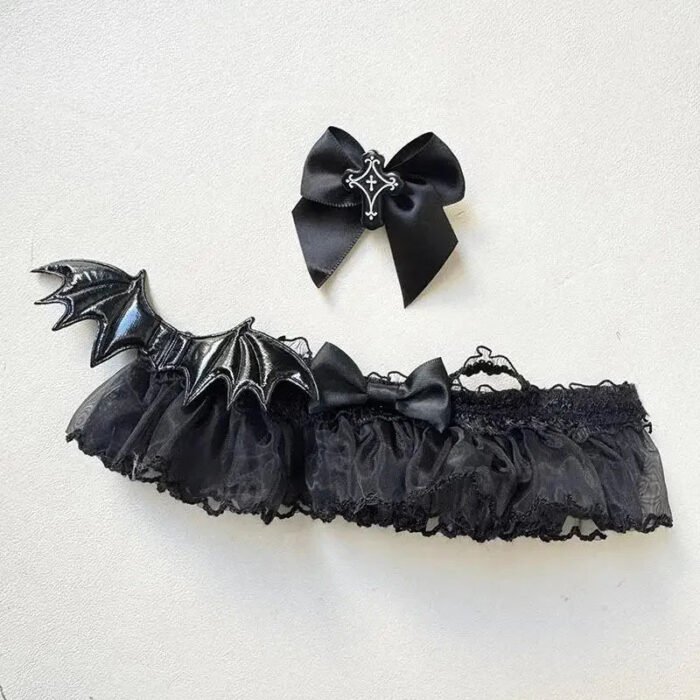 Handmade Black Batwing Gothic Dress Labubu Outfit - Image 2