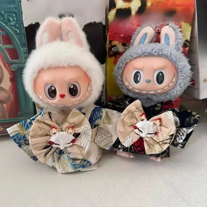 Handmade Labubu Japanese Kitsune Kimono Fan Outfit - Image 4