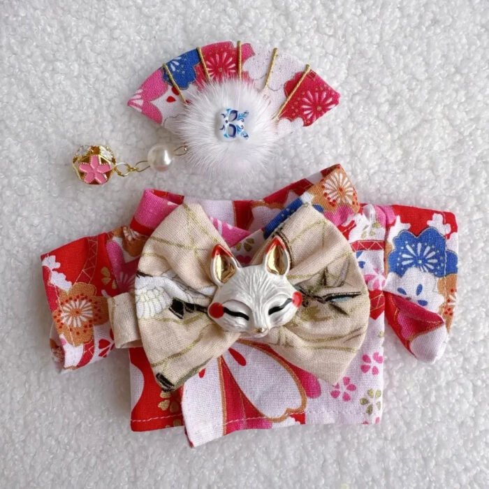 Handmade Labubu Japanese Kitsune Kimono Fan Outfit - Image 2