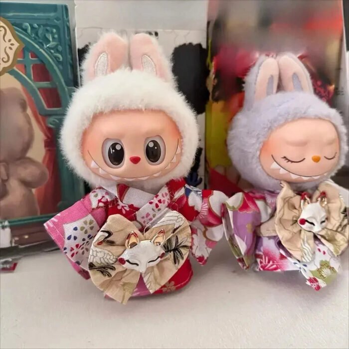 Handmade Labubu Japanese Kitsune Kimono Fan Outfit - Image 5