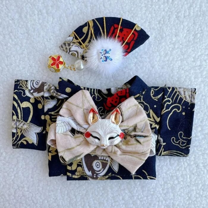 Handmade Labubu Japanese Kitsune Kimono Fan Outfit - Image 11