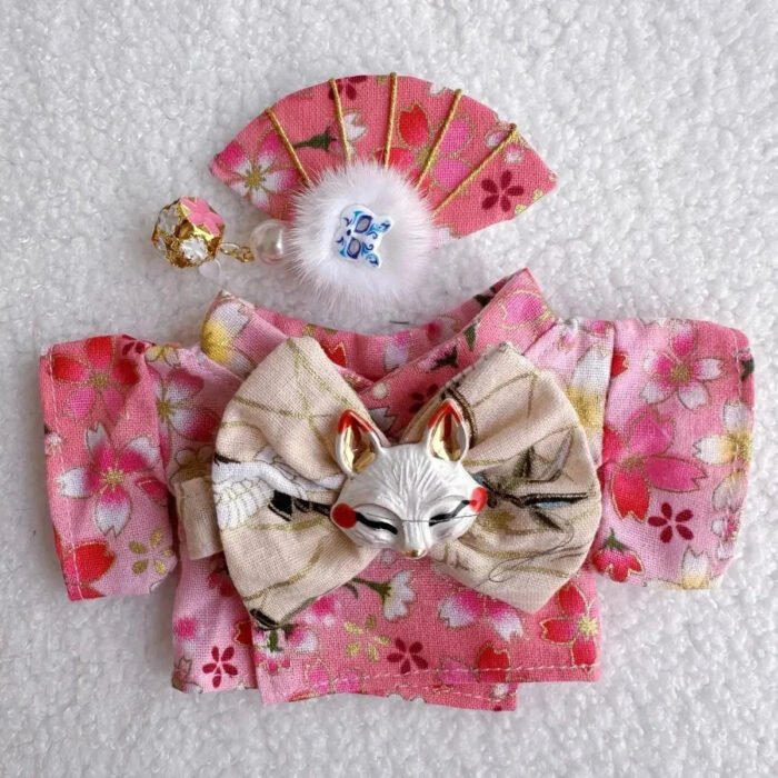 Handmade Labubu Japanese Kitsune Kimono Fan Outfit - Image 6