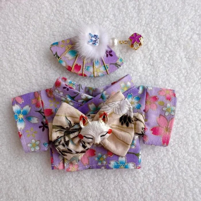 Handmade Labubu Japanese Kitsune Kimono Fan Outfit - Image 8