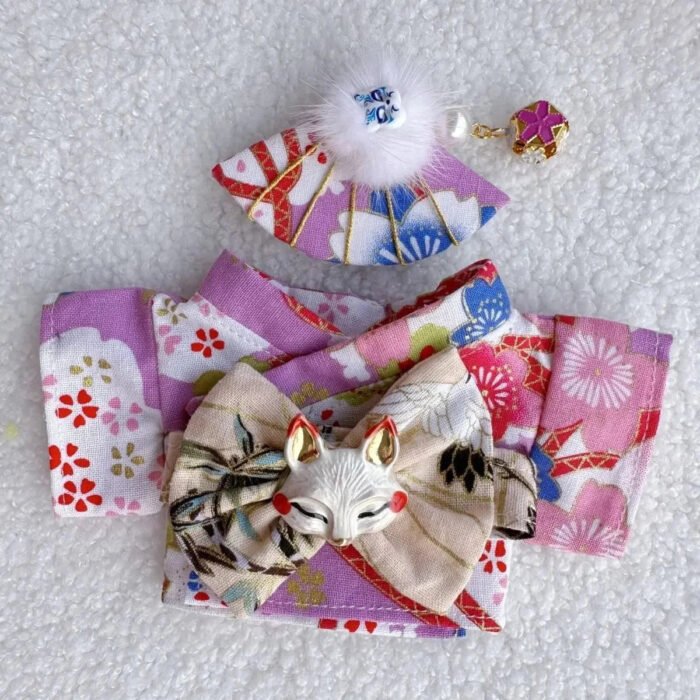 Handmade Labubu Japanese Kitsune Kimono Fan Outfit - Image 9
