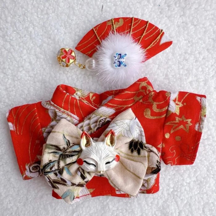 Handmade Labubu Japanese Kitsune Kimono Fan Outfit - Image 10