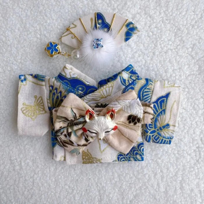 Handmade Labubu Japanese Kitsune Kimono Fan Outfit - Image 12