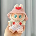 Handmade Labubu Summer Dungarees Checked Bear Outfit with Accessories