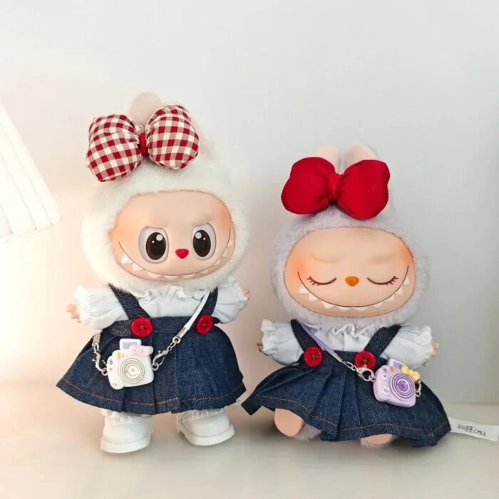 Handmade Red Bow Denim Dress Labubu Outfit - Image 1