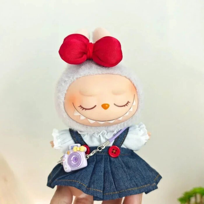 Handmade Red Bow Denim Dress Labubu Outfit - Image 5