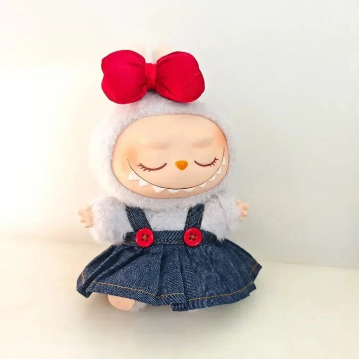 Handmade Red Bow Denim Dress Labubu Outfit - Image 3