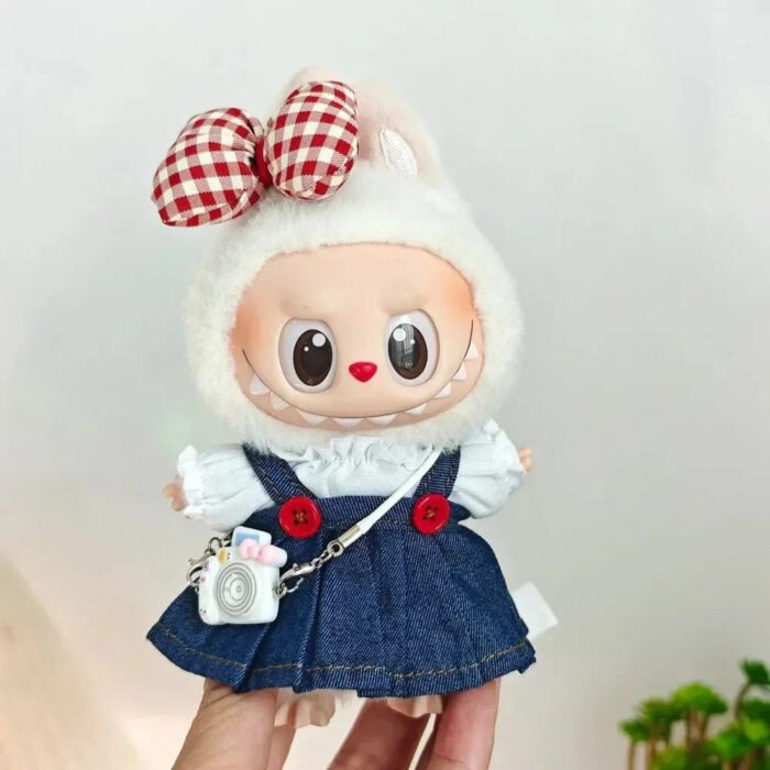 Handmade Red Bow Denim Dress Labubu Outfit - Image 4