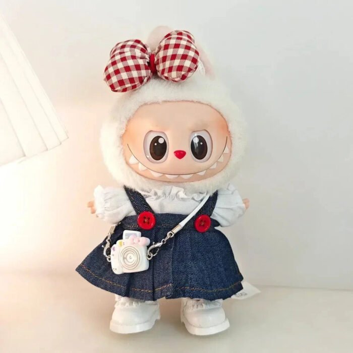 Handmade Red Bow Denim Dress Labubu Outfit - Image 7