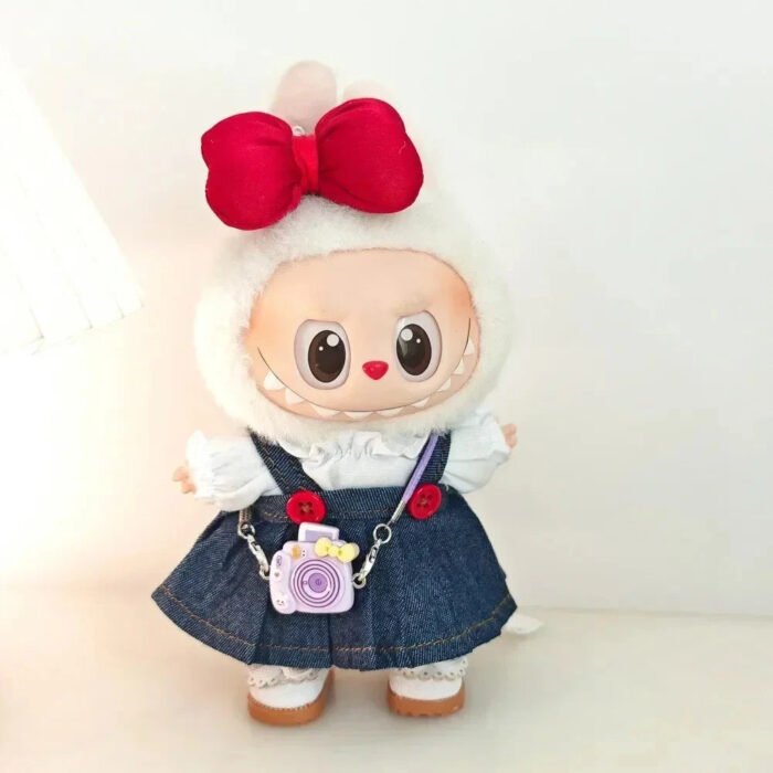 Handmade Red Bow Denim Dress Labubu Outfit - Image 6