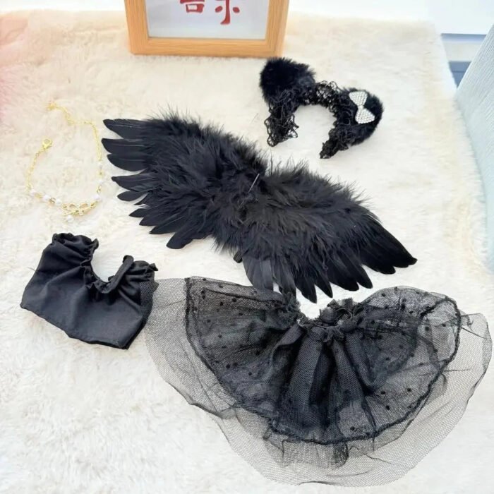 Mystic White Black Angel Wings Labubu Outfit - Image 2