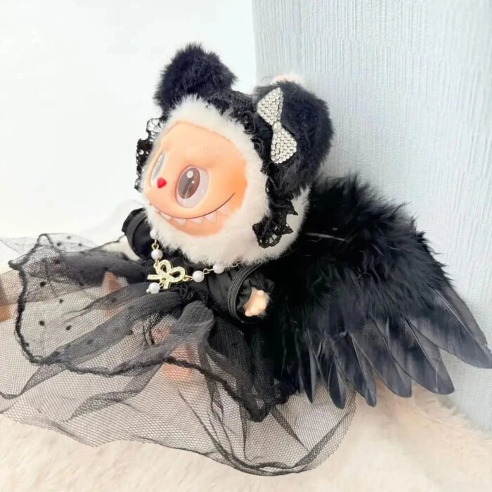 Mystic White Black Angel Wings Labubu Outfit - Image 4